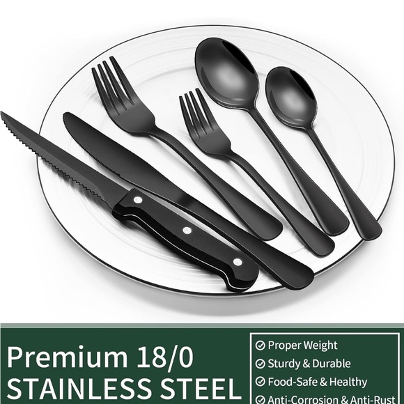 24-Piece Black Silverware Set with Steak Knives - Picture 4 of 4